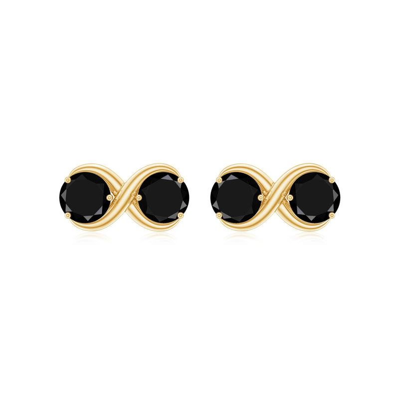 Natural black onyx infinity earrings with screw back from Rosec Jewels, showcasing elegant black gemstone jewelry.