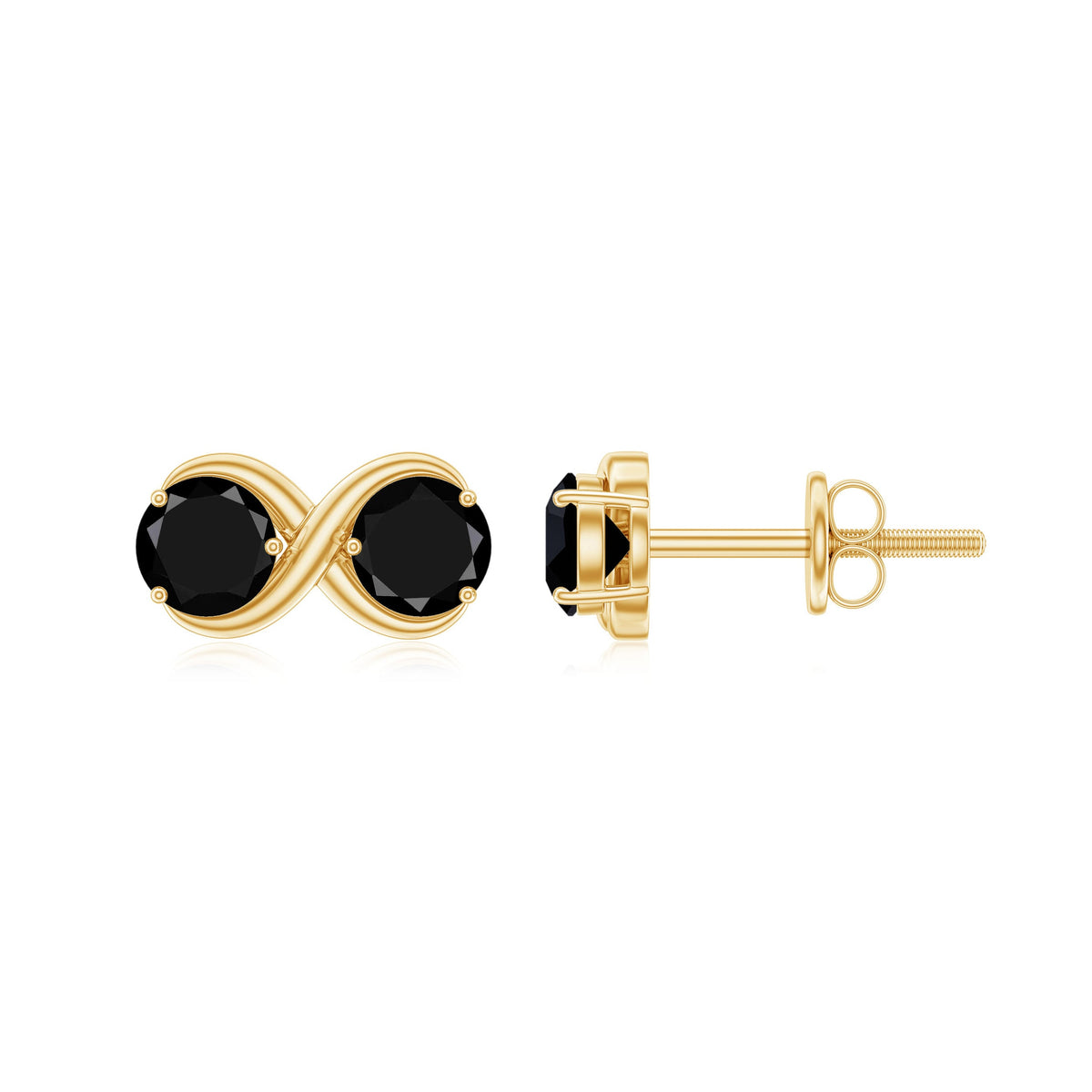 Natural black onyx infinity earrings with screw back, elegant jewelry by Rosec Jewels, showcasing sleek black gemstone design