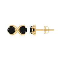 Natural black onyx infinity earrings with screw back, elegant jewelry by Rosec Jewels, showcasing sleek black gemstone design
