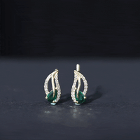 Lab Created Emerald and Diamond Leaf Stud Earrings