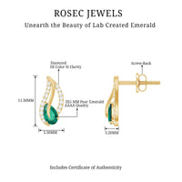 Lab Created Emerald and Diamond Leaf Stud Earrings
