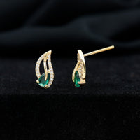 Lab Created Emerald and Diamond Leaf Stud Earrings