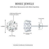 Claw Set Moissanite Solitaire Stud Earrings with Screw Backs