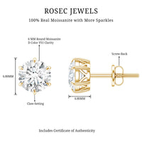 Claw Set Moissanite Solitaire Stud Earrings with Screw Backs