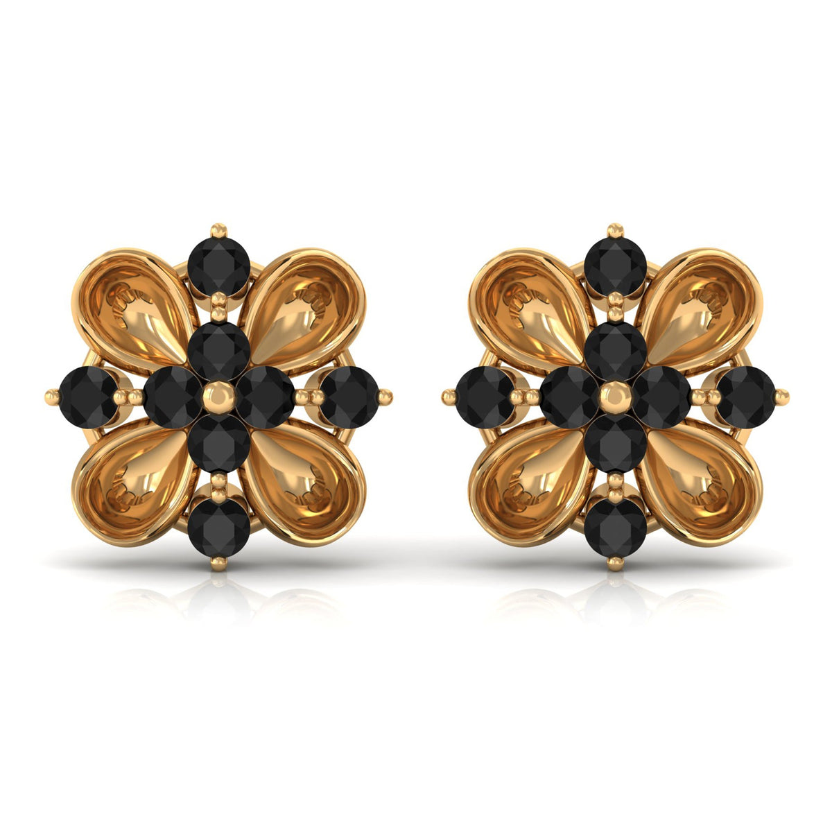 Lab Grown Black Diamond Flower Stud Earrings for Women