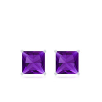 Natural Amethyst Princess Cut Earrings with Screw Back