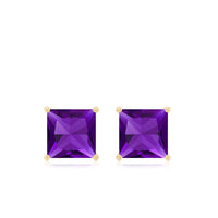 Natural Amethyst Princess Cut Earrings with Screw Back