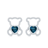 1/2 CT Heart Shape London Blue Topaz Teddy Bear Earrings