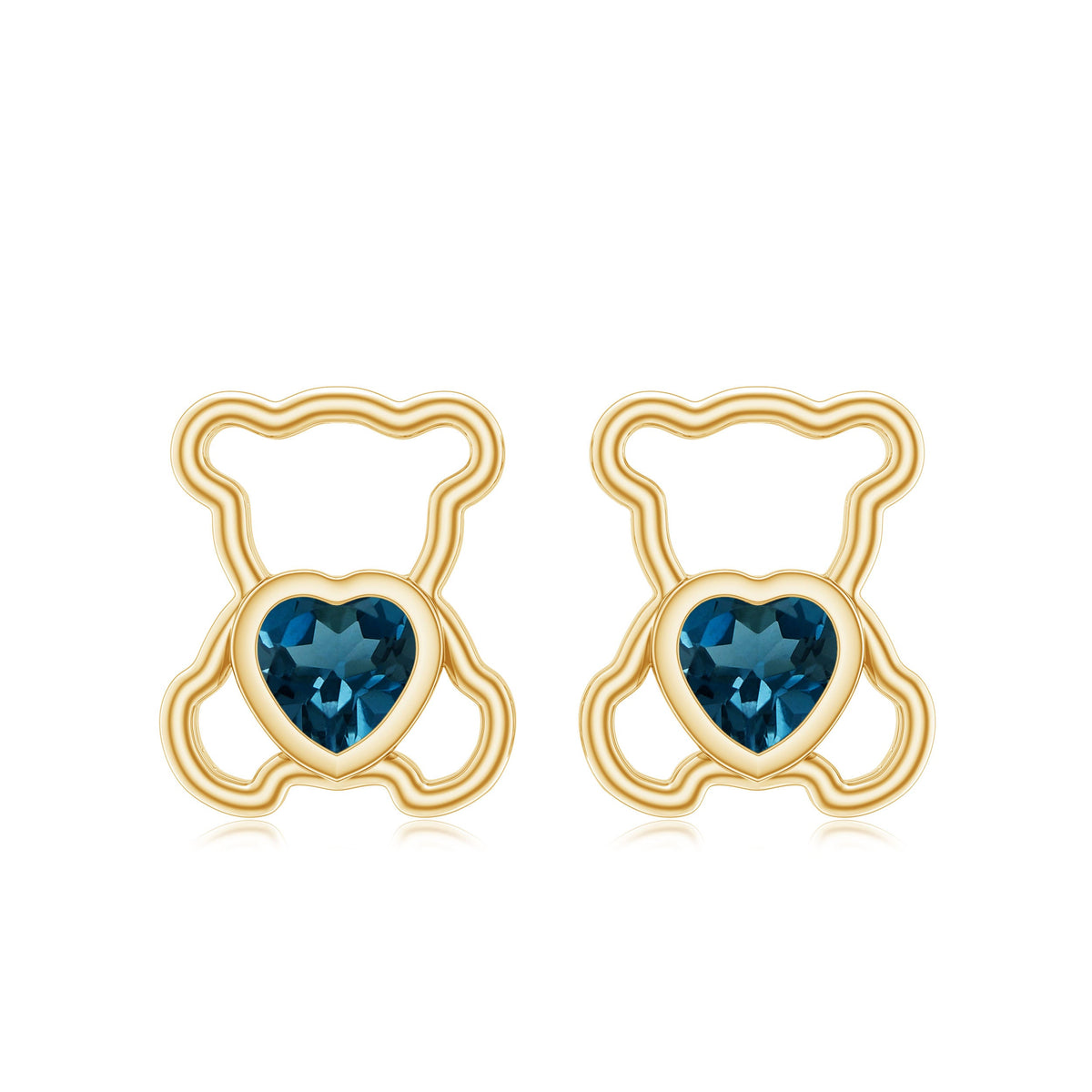 1/2 CT Heart Shape London Blue Topaz Teddy Bear Earrings