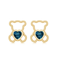 1/2 CT Heart Shape London Blue Topaz Teddy Bear Earrings