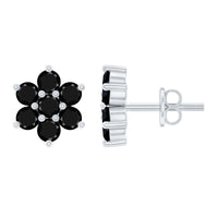 Genuine Black Onyx Flower Cluster Stud Earrings