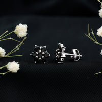 Genuine Black Onyx Flower Cluster Stud Earrings