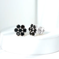 Genuine Black Onyx Flower Cluster Stud Earrings