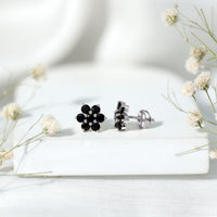 Genuine Black Onyx Flower Cluster Stud Earrings