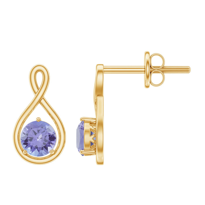 Round 1/2 CT Tanzanite infinity stud earrings for women by Rosec Jewels featuring vibrant blue tanzanite gemstones.