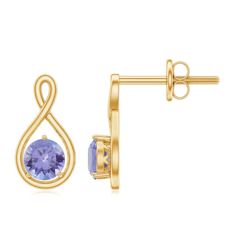 Round shape 1/2 CT Tanzanite infinity stud earring for women by Rosec Jewels, featuring sparkling blue-purple tanzanite stones.