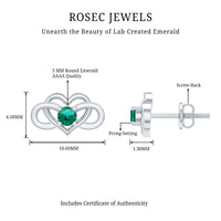 Lab Grown Emerald Infinity Heart Stud Earrings