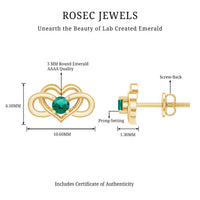 Lab Grown Emerald Infinity Heart Stud Earrings