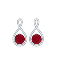 Rosec Jewels 1/2 CT solitaire ruby infinity stud earrings featuring round-cut rubies and sleek silver settings.