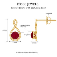 Rosec Jewels 1/2 CT solitaire ruby infinity stud earrings featuring sparkling rubies and elegant silver setting.