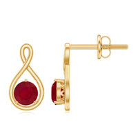 Rosec Jewels 1/2 CT solitaire ruby infinity stud earrings with sparkling red rubies and polished metal setting.