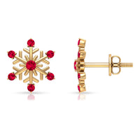 Natural Ruby Flower Stud Earrings for Women