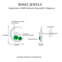Genuine Emerald and Diamond Cat and Moon Stud Earrings