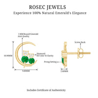 Genuine Emerald and Diamond Cat and Moon Stud Earrings