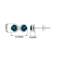 Rosec Jewels 1.25 CT London Blue Topaz two-stone infinity stud earrings with elegant silver setting.
