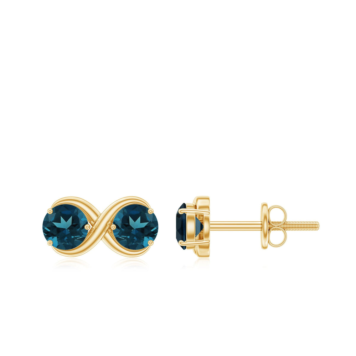 Rosec Jewels 1.25 CT London Blue Topaz two-stone infinity stud earrings with silver setting, showcasing elegant gemstone design.