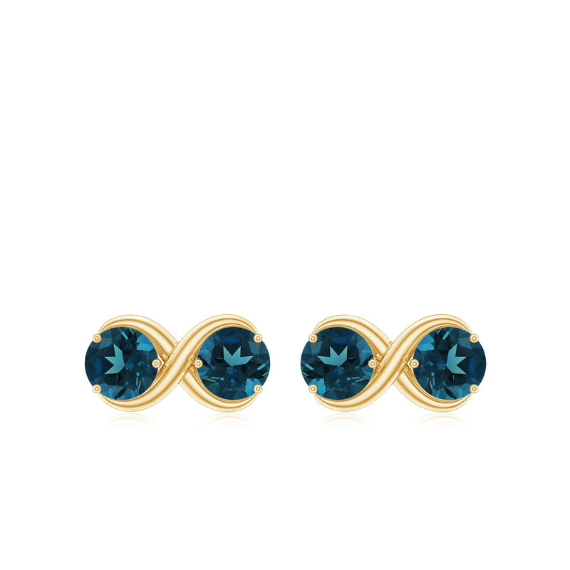 Rosec Jewels 1.25 CT London Blue Topaz two-stone infinity stud earrings showing blue gemstones and silver setting