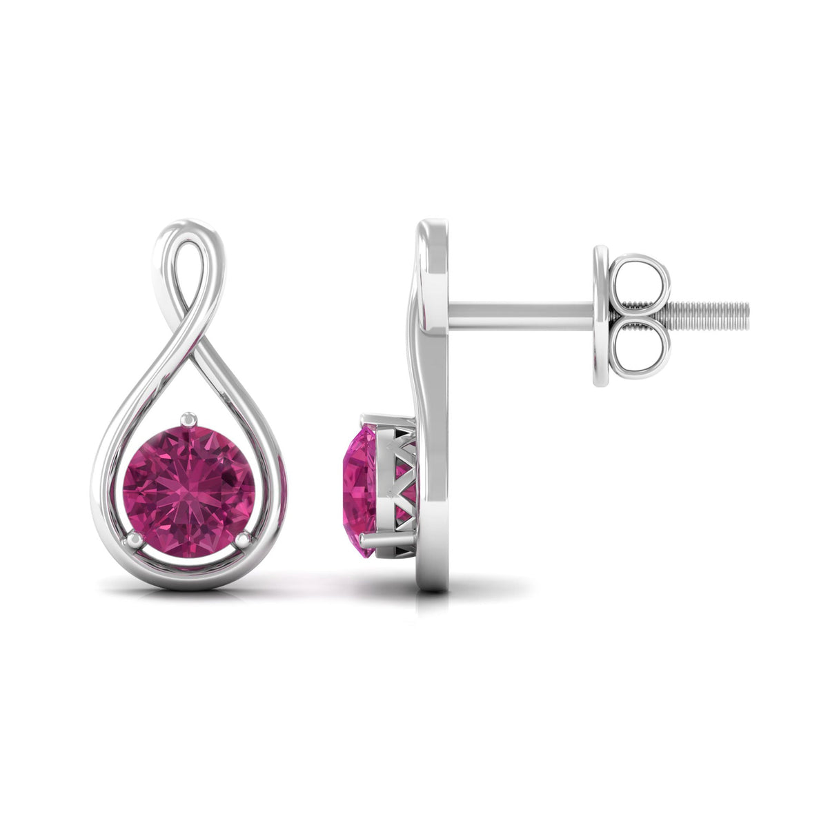 Genuine Pink Tourmaline Infinity Stud Earrings for Women