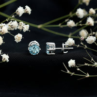 1.6 Carat Round Aquamarine Solitaire Stud Earrings