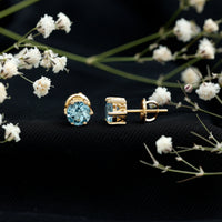 1.6 Carat Round Aquamarine Solitaire Stud Earrings