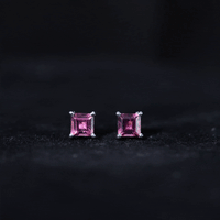 2 Carat Princess Cut Pink Tourmaline Stud Earrings with Screw Back