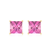 2 Carat Princess Cut Pink Tourmaline Stud Earrings with Screw Back