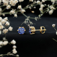 2 CT Lab Created Blue Sapphire Stud Earrings in 6 Prong Setting