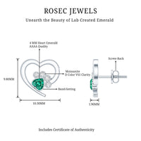Lab-created emerald and moissanite heart paw stud earrings by Rosec Jewels, featuring sparkling green gemstones and unique paw design.