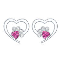 Heart Shape Pink Tourmaline and Diamond Dog Paw Stud Earrings
