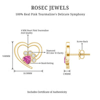 Heart Shape Pink Tourmaline and Diamond Dog Paw Stud Earrings