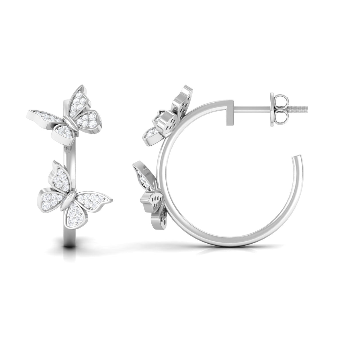 Diamond Butterfly Hoop Earrings