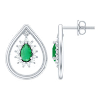 Real Emerald Teardrop Stud Earrings with Diamond Halo