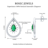 Real Emerald Teardrop Stud Earrings with Diamond Halo