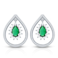 Real Emerald Teardrop Stud Earrings with Diamond Halo