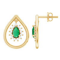 Real Emerald Teardrop Stud Earrings with Diamond Halo