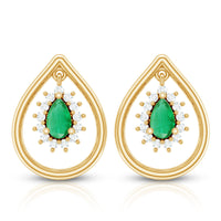 Real Emerald Teardrop Stud Earrings with Diamond Halo
