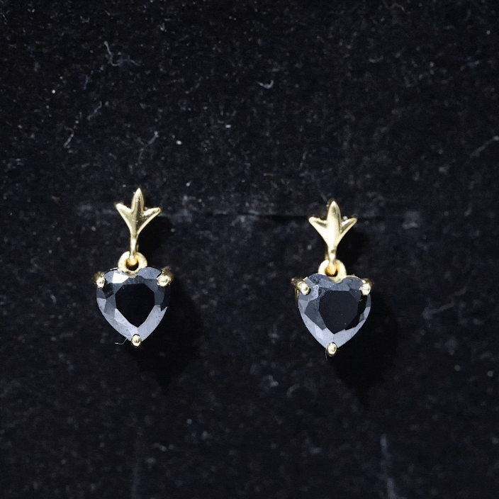 Rosec Jewels 4 Carat Black Onyx Heart Drop Earrings, elegant silver earrings with heart-shaped black onyx stones.