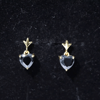 Yellow gold drop earrings featuring 4-carat black onyx hearts in a solitaire design by Rosec Jewels