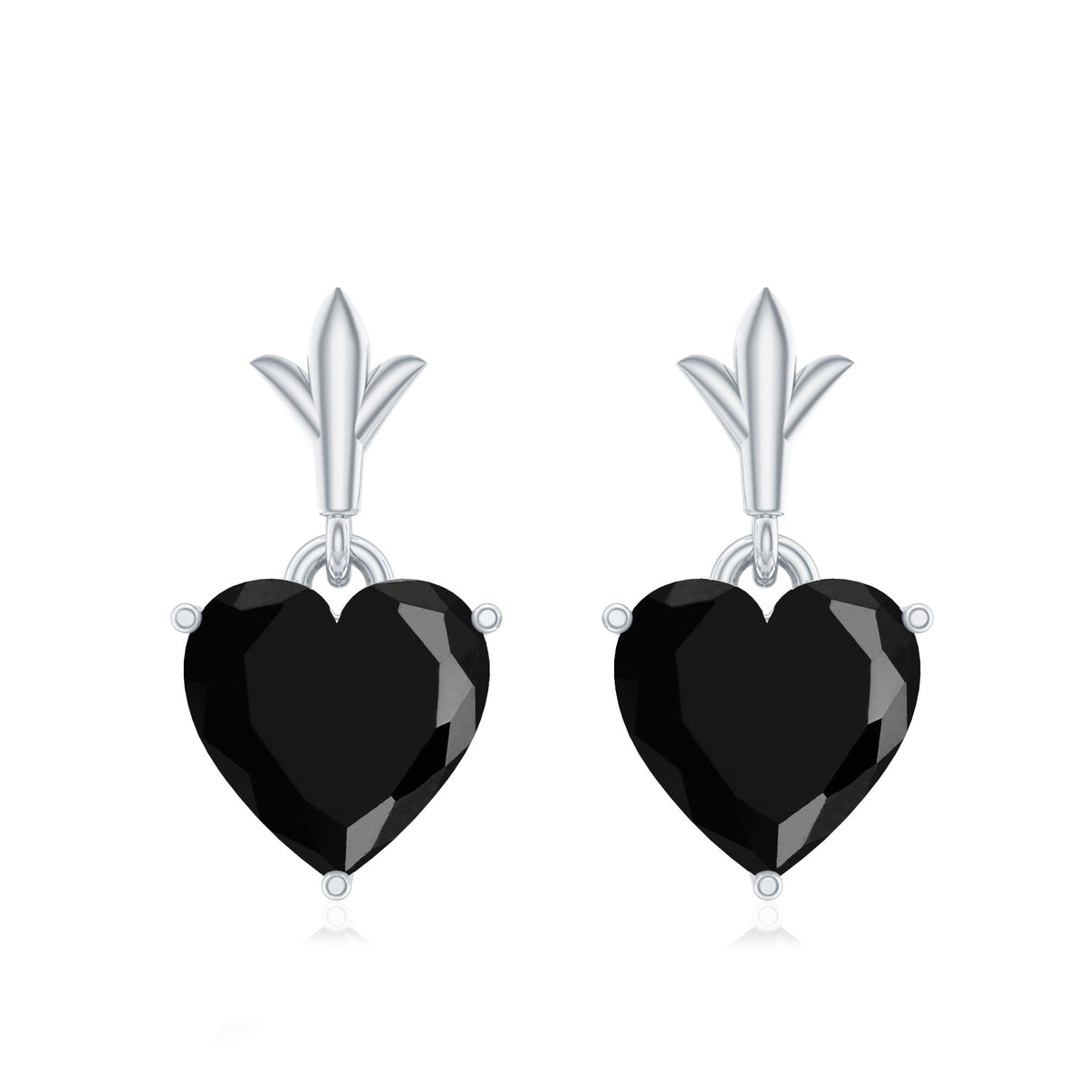 Rosec Jewels 4 Carat Black Onyx Heart Drop Earrings with solitaire design, showcasing elegant earrings with heart-shaped black onyx stones.