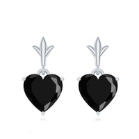Rosec Jewels 4 Carat Black Onyx Heart Drop Earrings with solitaire design, showcasing elegant earrings with heart-shaped black onyx stones.